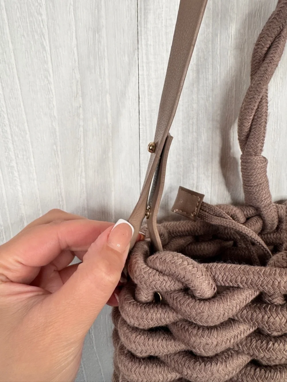 Zara Braided Rope Tote Bag in Taupe
